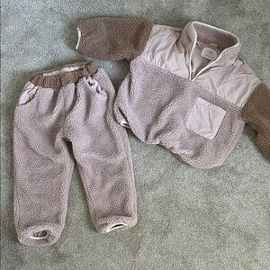 Zara 4-5 Pink Fleece Outfit Set Winter Sherpa
